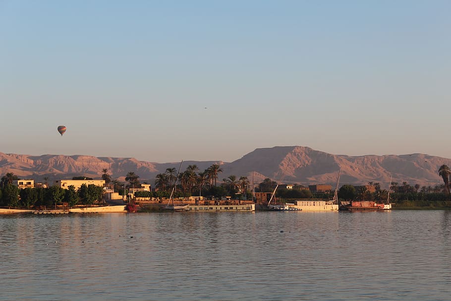 nile, egypt, luxor, mountain, water, sky, transportation, scenics - nature HD wallpaper