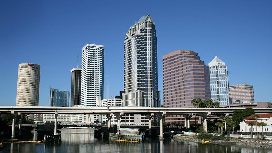 Downtown skyline in Tampa, Florida, public domain, skyscrapers, HD wallpaper