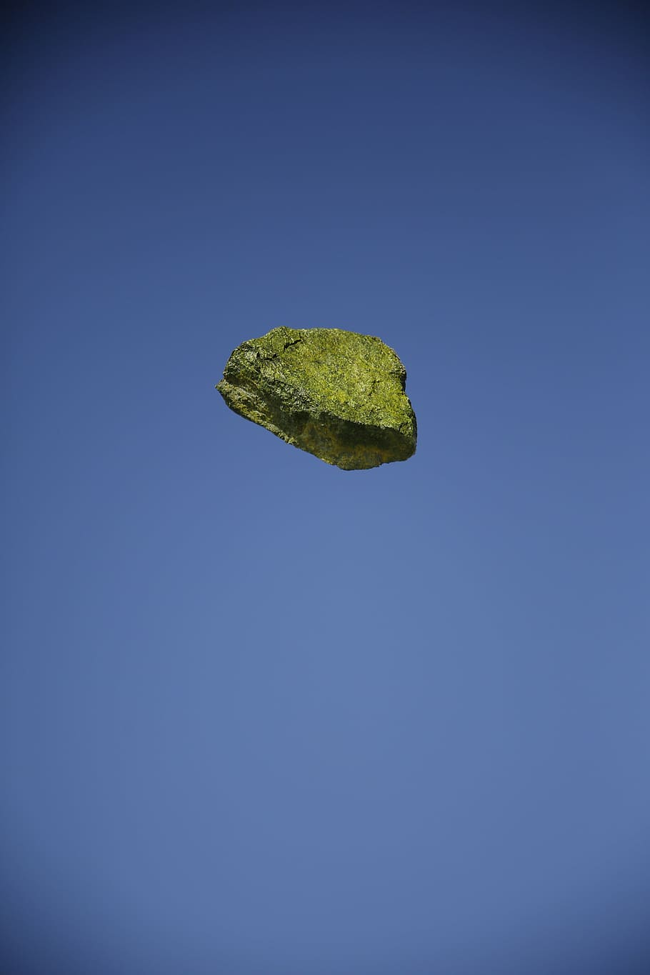 rock, yellow, floating, nature, odd, blue, clear sky, copy space HD wallpaper