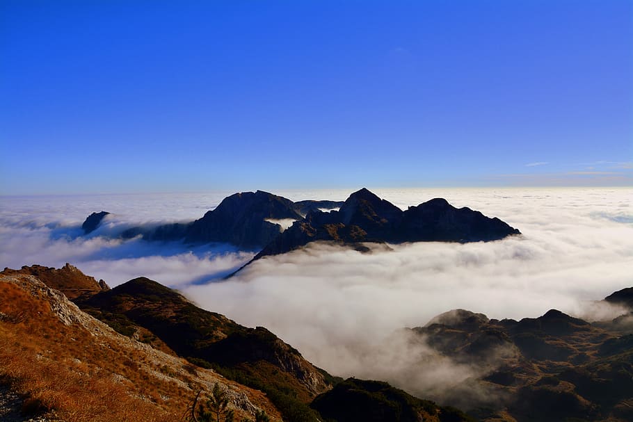 mountains, clouds, sky, landscape, tops, italy, carega, scenics HD wallpaper