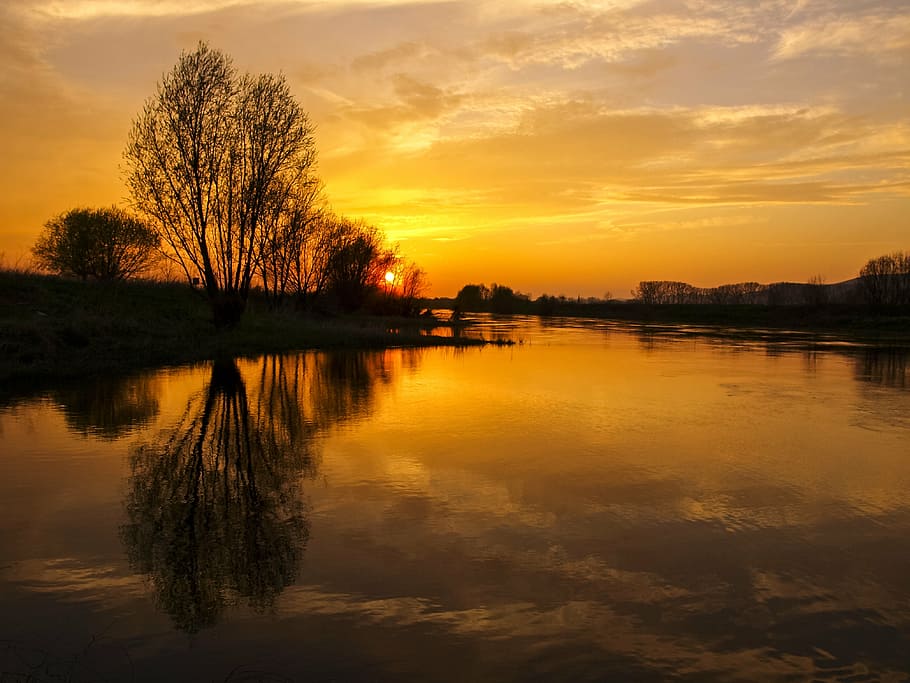 landscape, sunset, dusk, water, sky, reflection, beauty in nature HD wallpaper