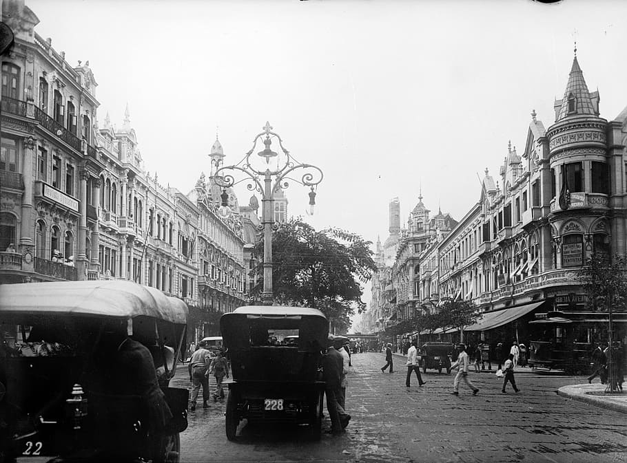 Streets of Rio De Janeiro around 1910, Brazil, cars, city, photo, HD wallpaper