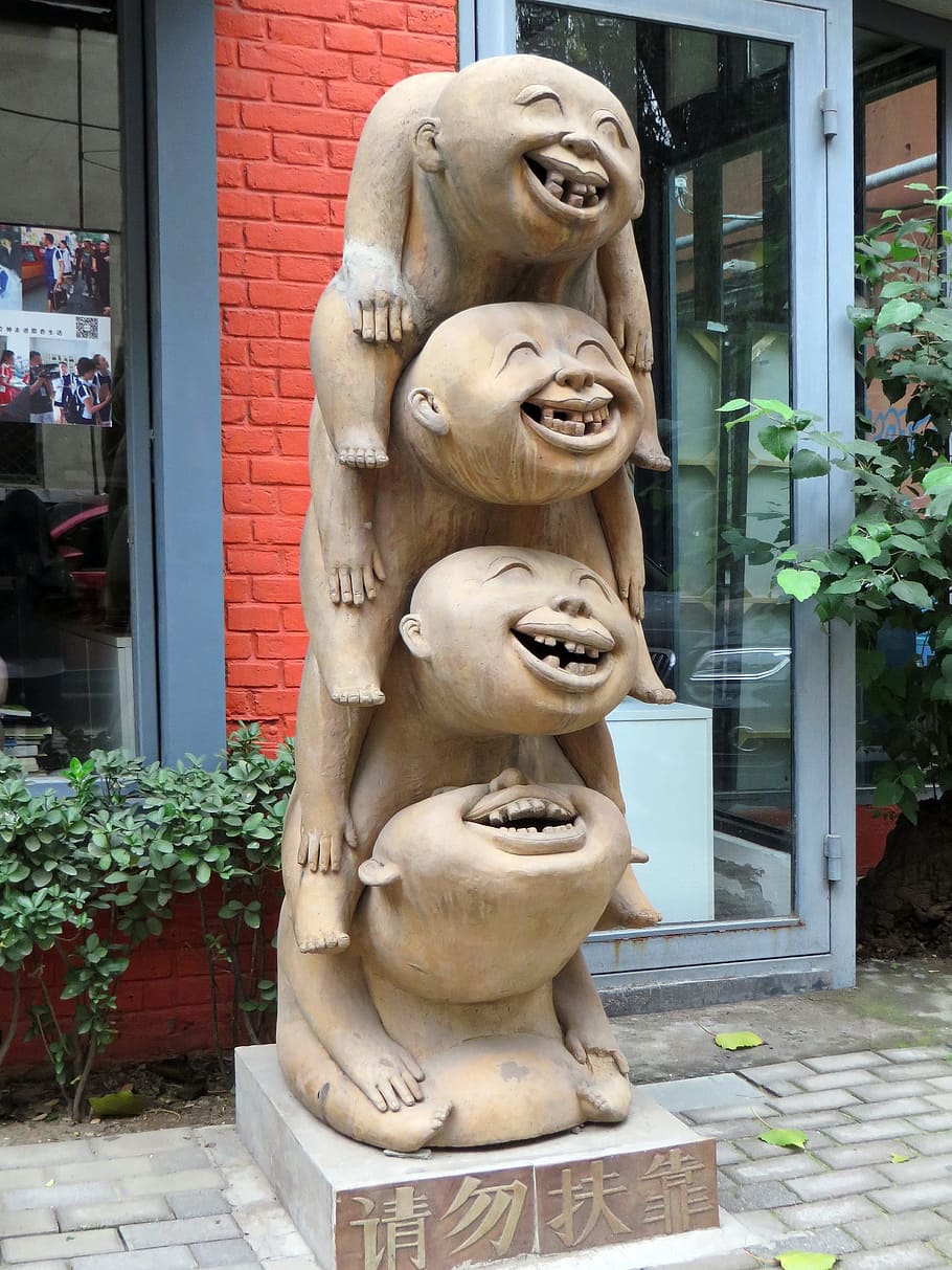 China, Statue, Grotesque, Laugh, joy, sculpture, ceramic, beijing, HD wallpaper