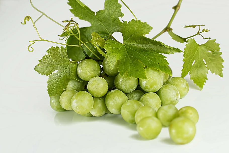 green grapes on white table top, fruit, fresh, bunch, sweet HD wallpaper