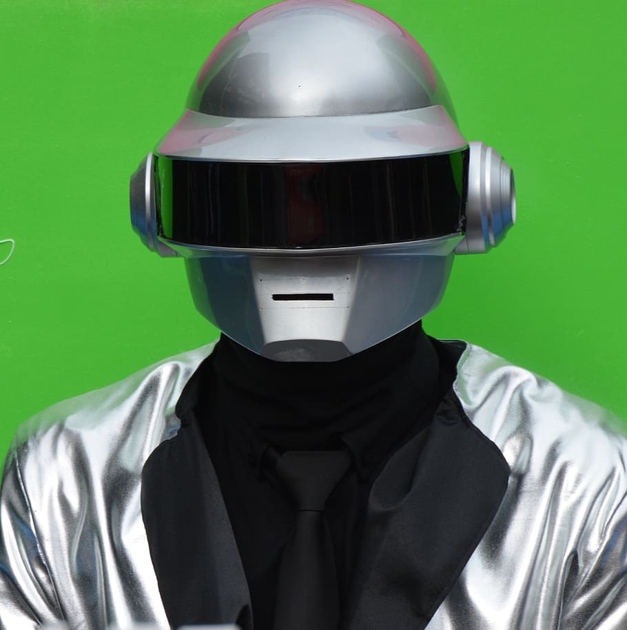 person wearing gray helmet, robot, mask, carnival, headwear HD wallpaper