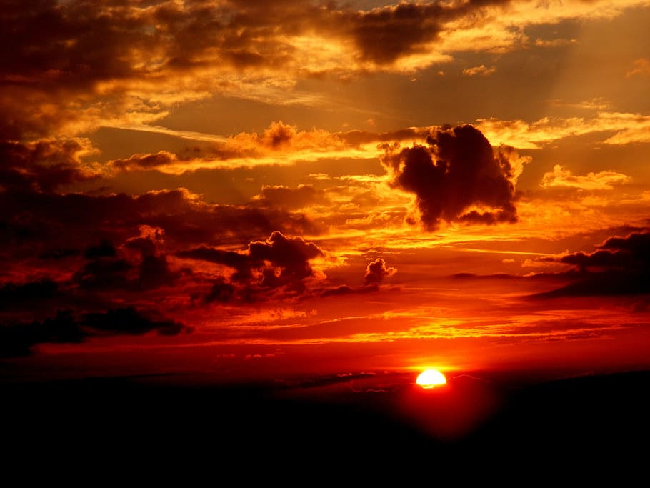 silhouette of clouds, sunset, sky, twilight, east, red, nature HD wallpaper