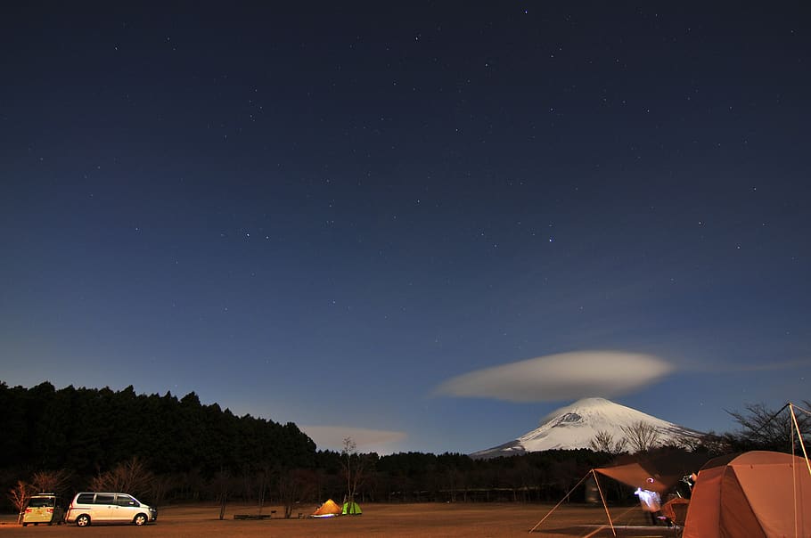 mt fuji, night, camping, sky, star - space, scenics - nature HD wallpaper
