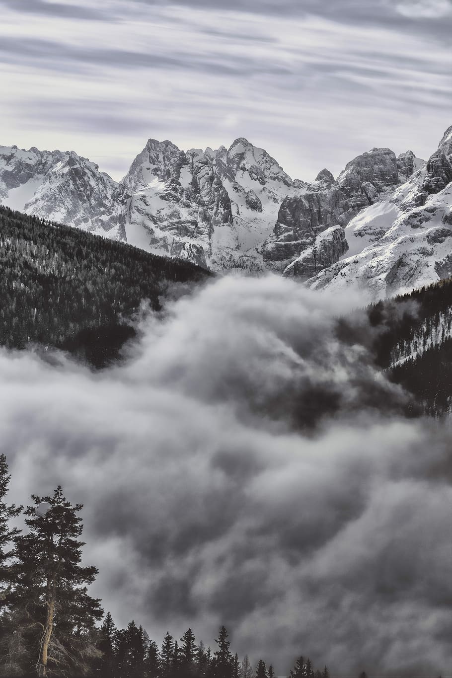 landscape photo of mountains covered by snows, silhouette photo of mountains covered with snow HD wallpaper