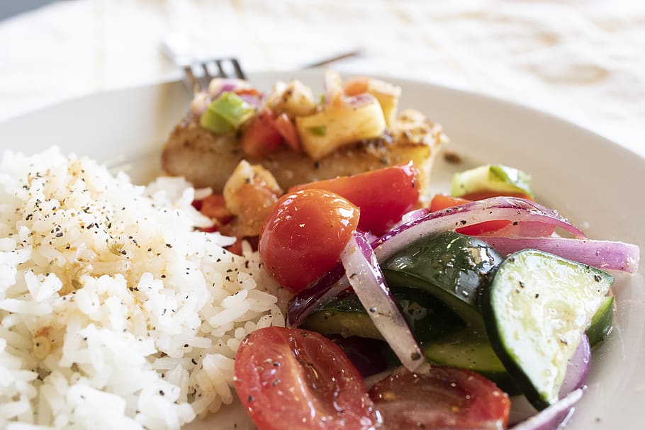 tomatoes, rice, vegetables, food, food and drink, ready-to-eat HD wallpaper