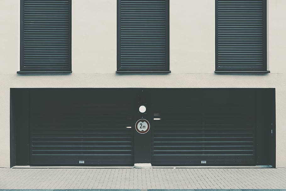 closed black roller shutter, architecture, building, infrastructure HD wallpaper