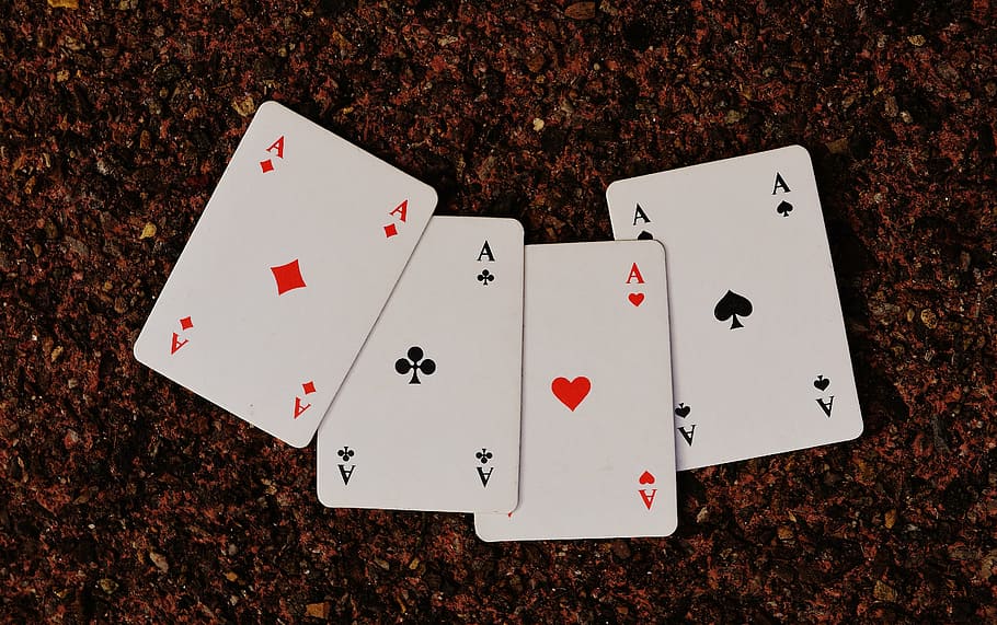 four Ace playing cards, aces, card game, gambling, heart, diamonds, HD wallpaper