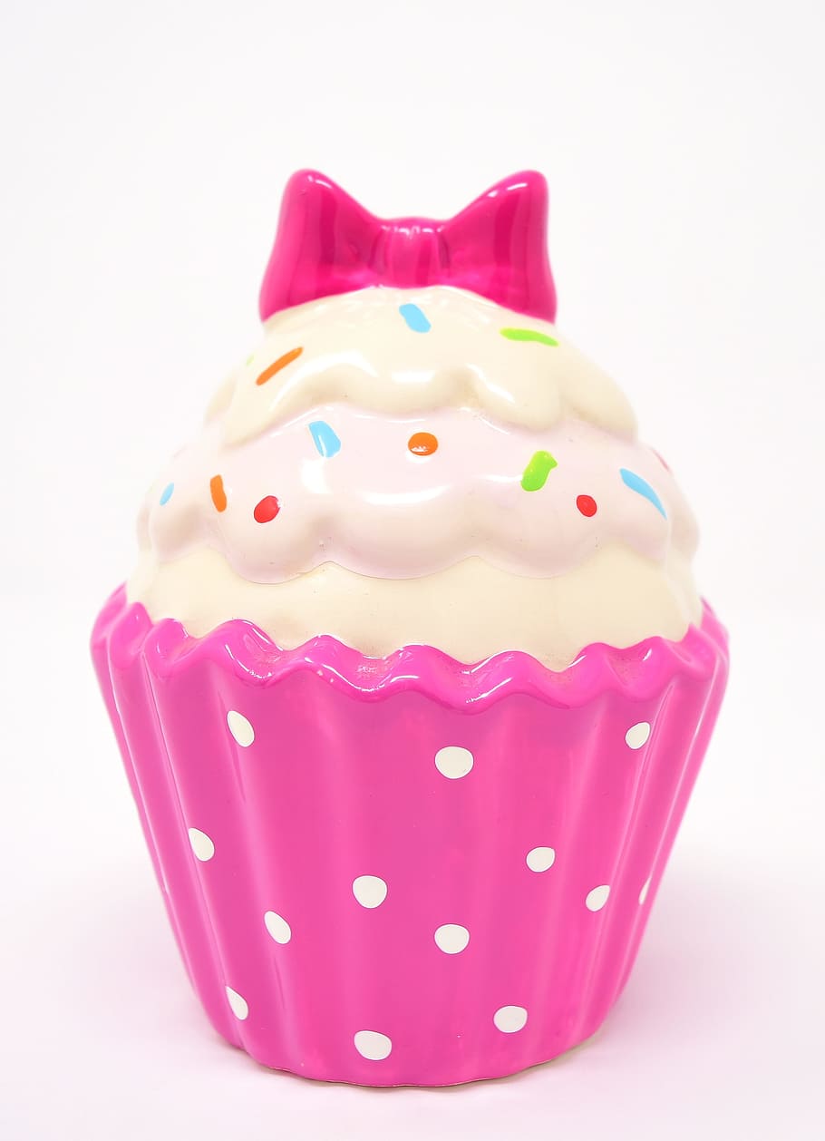 pink and white ceramic cupcake, dessert, decoration, fragile HD wallpaper