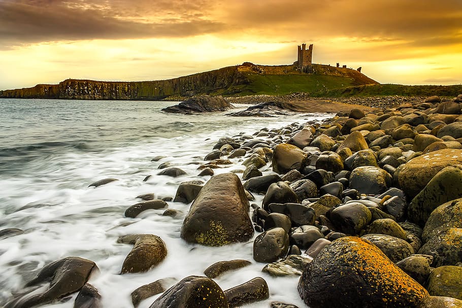 dunstanburgh castle, england, uk, great britain, landmark, historic, HD wallpaper