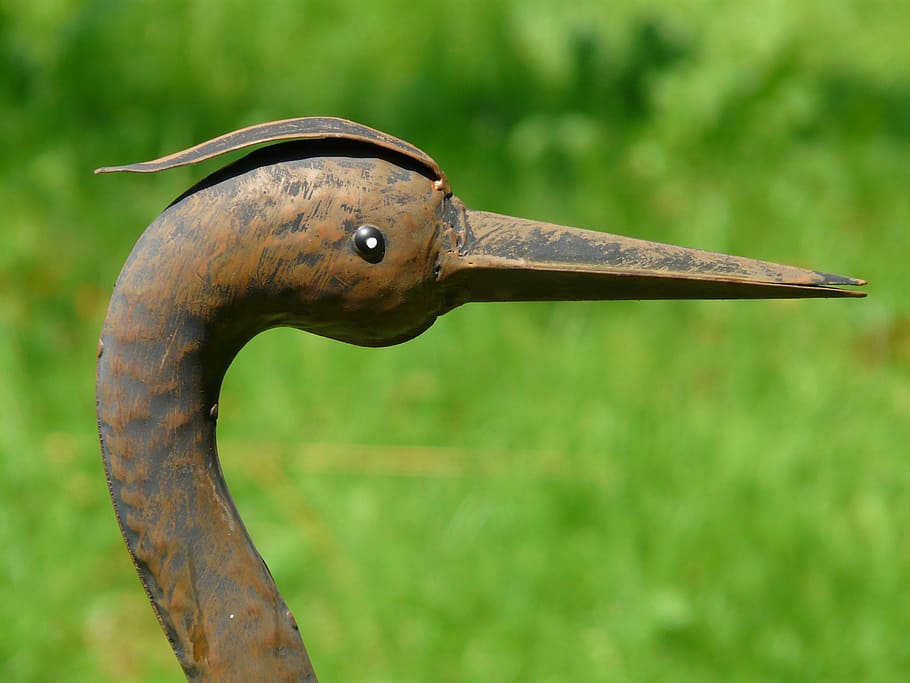 heron, head, bird, figure, copper, close, macro, metal, metalworking HD wallpaper