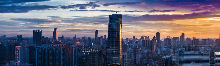 city buildings under cloudy sky during daytime, angle, photo HD wallpaper