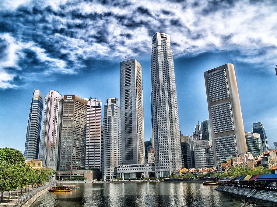 low angle view of high rise buildings, singapore, skyline, skyscrapers, HD wallpaper