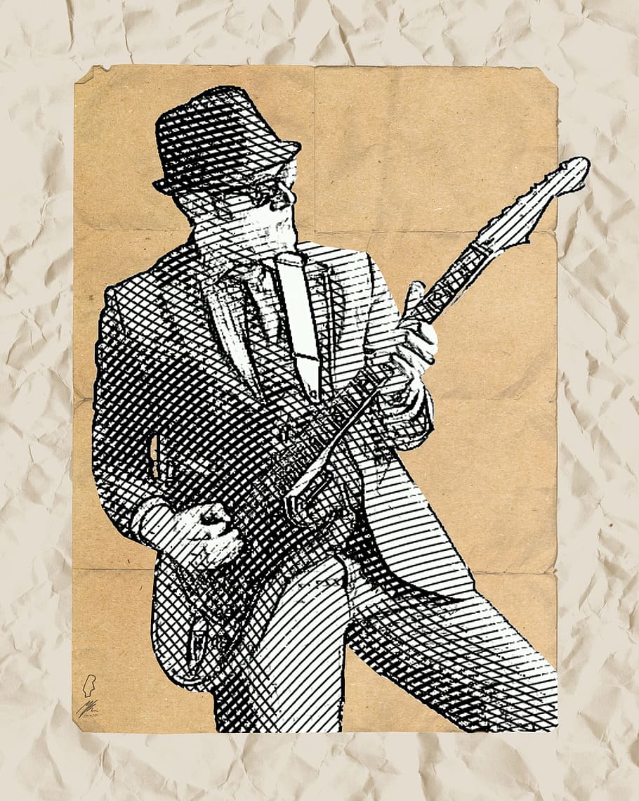 man playing guitar illustration, guitarist, electric guitar, paper art, HD wallpaper