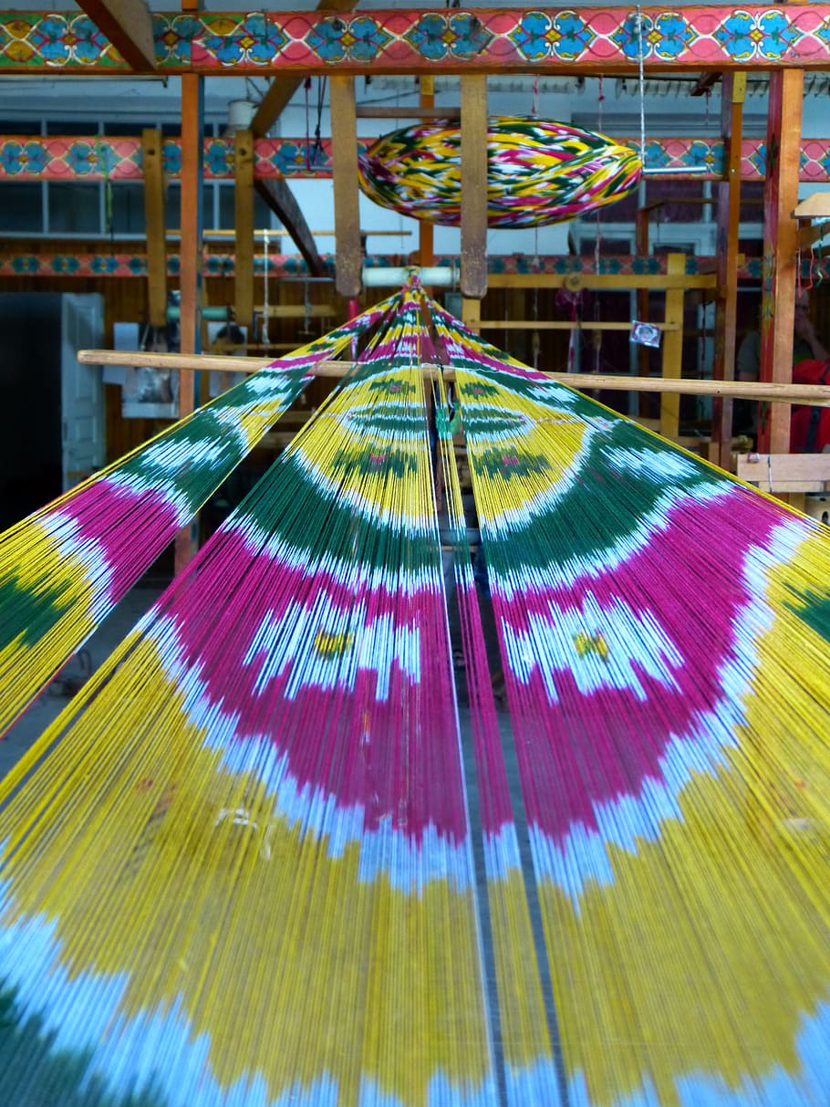silk factory, web framework, colorful, pattern, weave, substances HD wallpaper