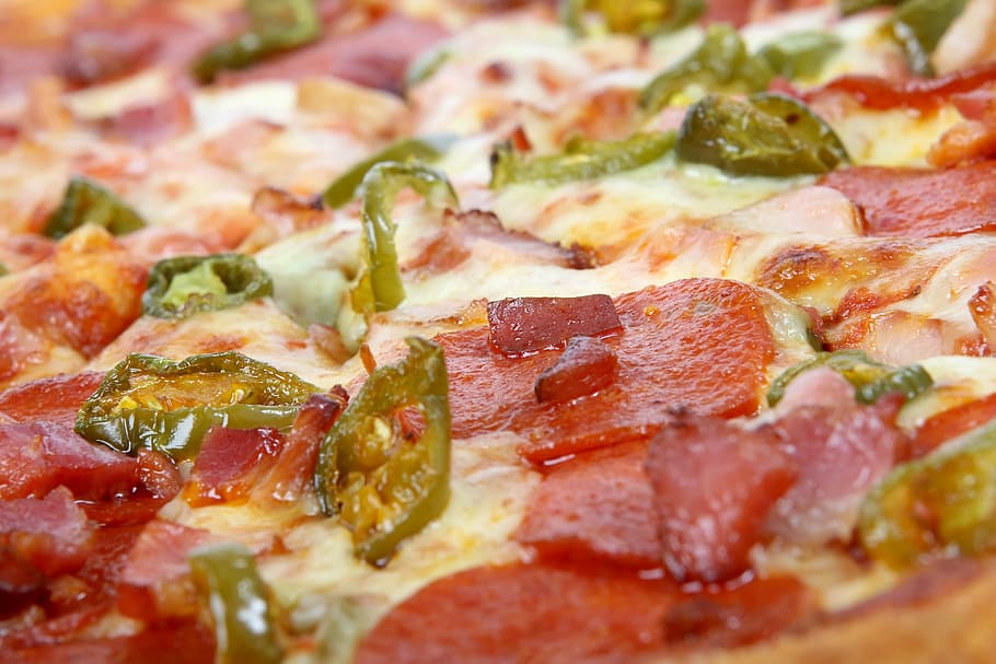pepperoni pizza, american, bacon, bread, cheese, cheesy, deliver HD wallpaper