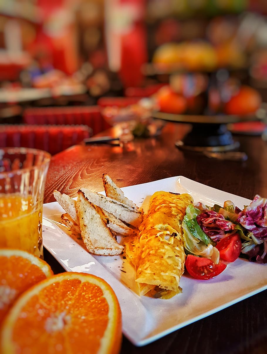 Omelet, Orange, Breakfast, food, food and drink, fruit, healthy eating, HD wallpaper