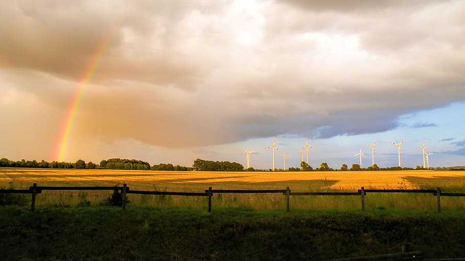 Landscape, Fields, Clouds, Rainbow, nature, elbaue, prettin HD wallpaper
