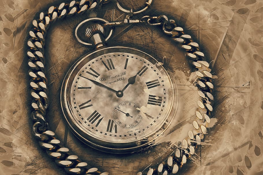 pocketwatch displaying 1:53 painting, clock, pocket watch, gold, HD wallpaper