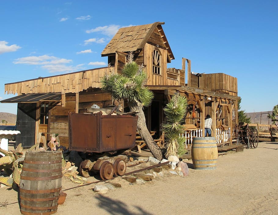 brown wooden house, ghost town, california, mojave desert, western, HD wallpaper