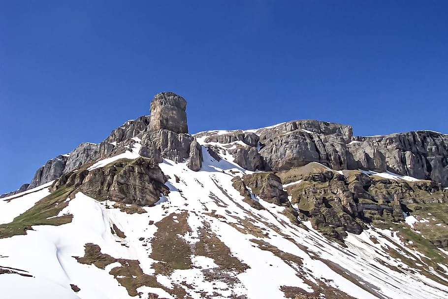 klausen pass, alpine, switzerland, mountains, blue sky, sunny, HD wallpaper