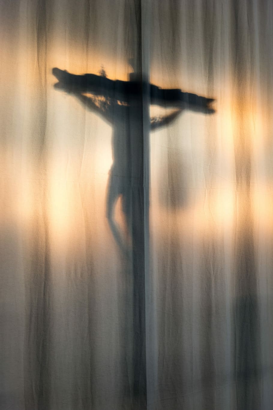 silhouette of crucifix on white textile, cross, christ, shadow