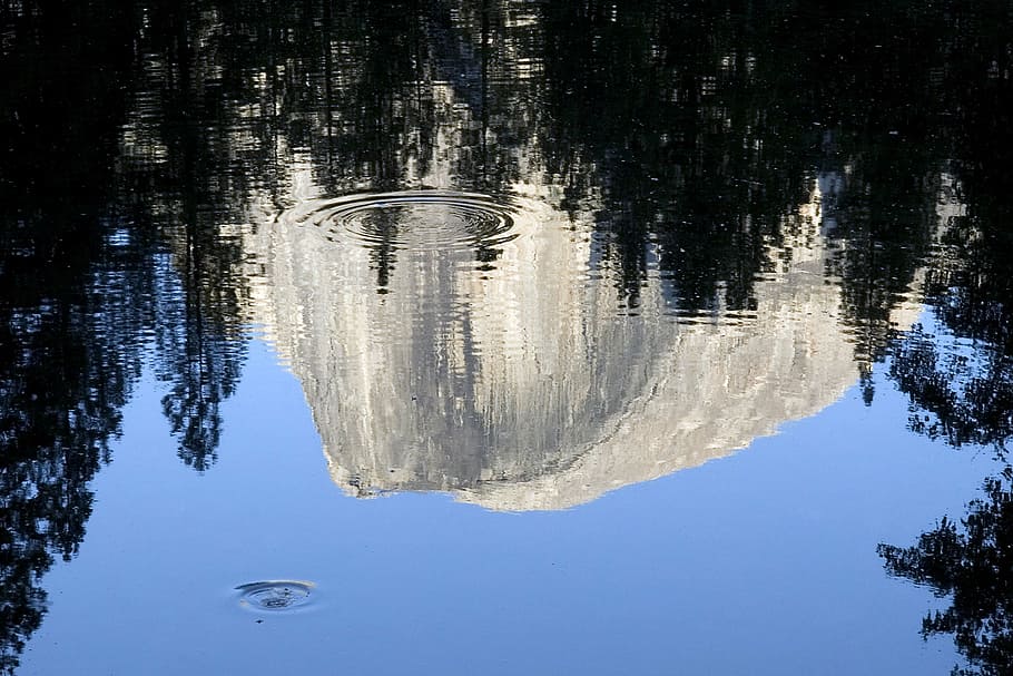 reflection, water, blue, fresh, pond, ripple, mountain, granite HD wallpaper