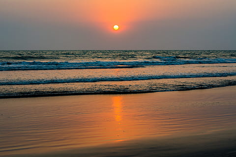 beach at sunset, ocean, sea, beach sunset, water, summer, vacation HD wallpaper