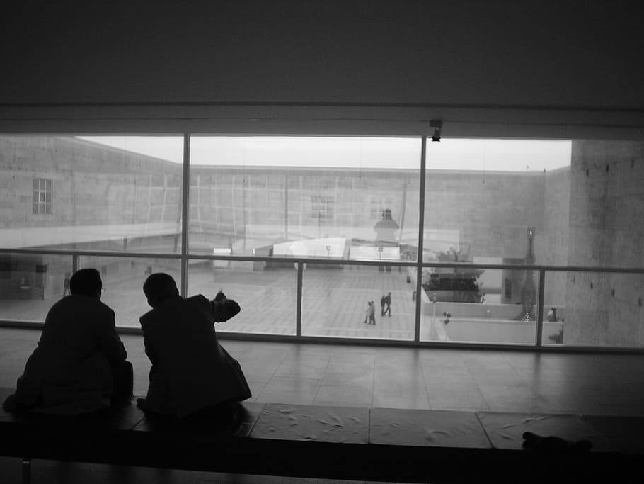 Museum, Expo, Shadows, public transportation, indoors, two people HD wallpaper