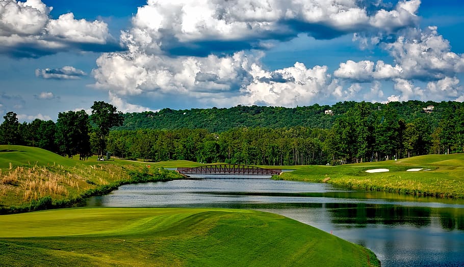 river beside green grass, ross bridge golf course, golfing, sports, HD wallpaper