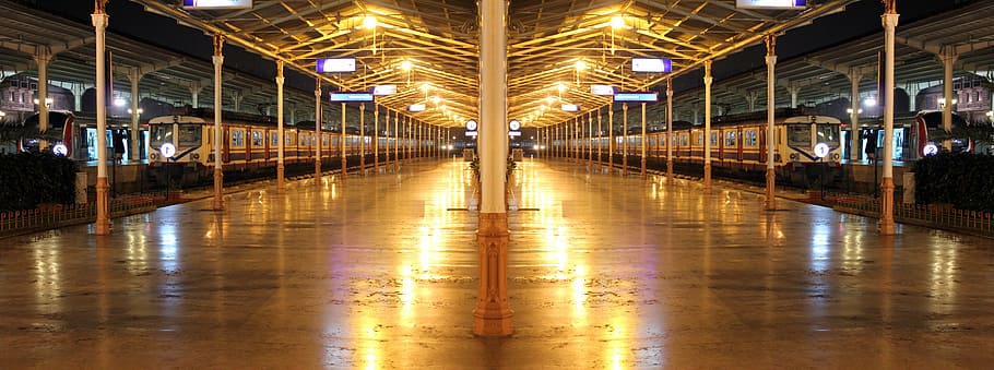 person standing on brown platform, train, train station, empty HD wallpaper