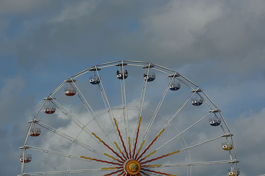 manege, wheel, city, ferris wheel, sky, fair, games, fairground, HD wallpaper