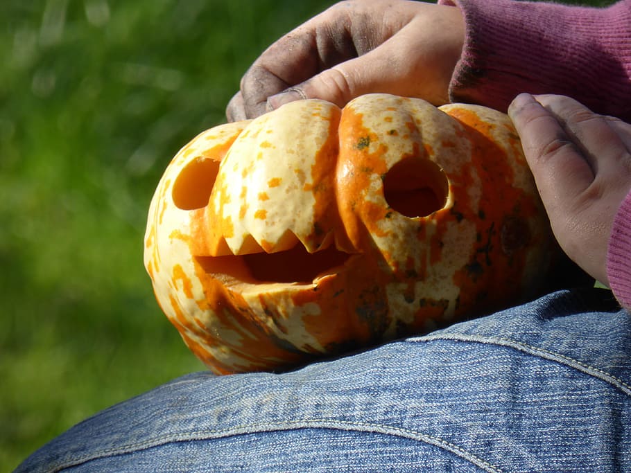 Hands, Dirty, Pumpkin, Play, Tinker, halloween, girl, autumn HD wallpaper