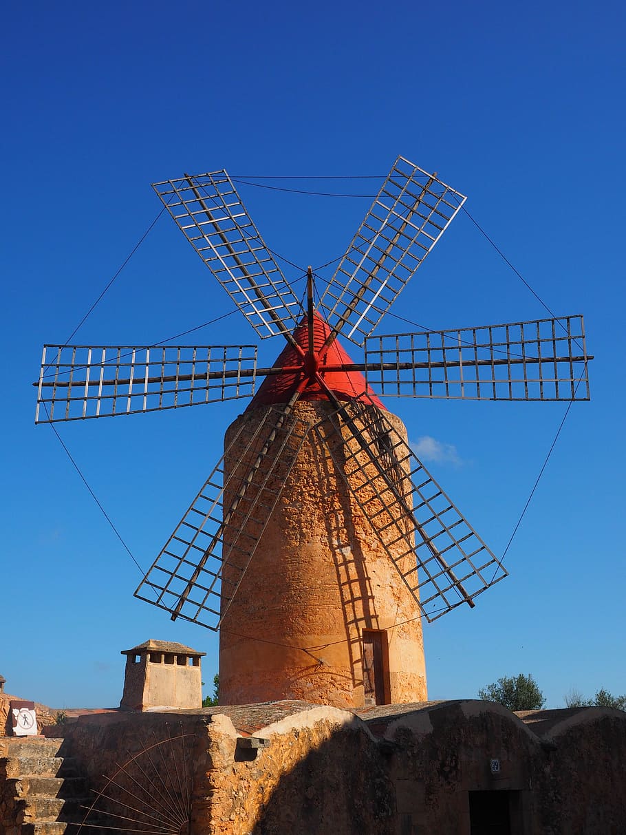 windmill, wind power, algaida, mallorca, landmark, places of interest HD wallpaper