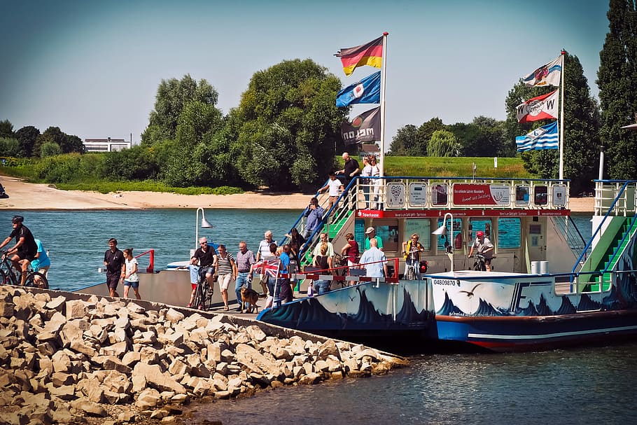 river, ferry, water, ship, boot, landscape, shipping, crossing HD wallpaper