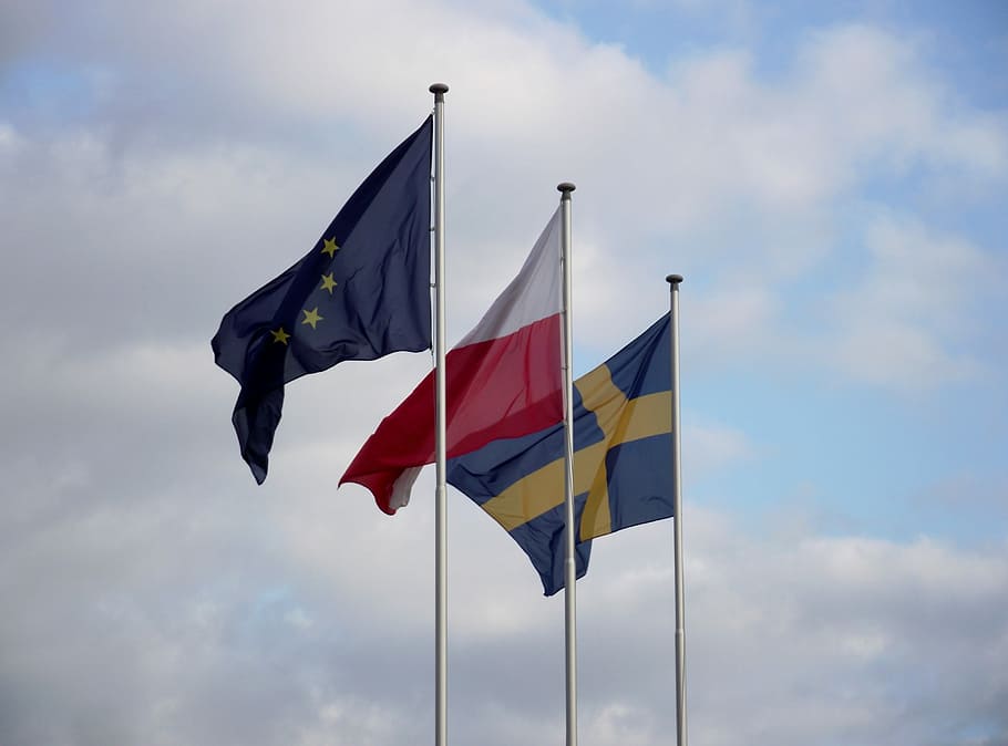 Flag, Mast, Clouds, Poland, sky, the mast, sweden, european union HD wallpaper
