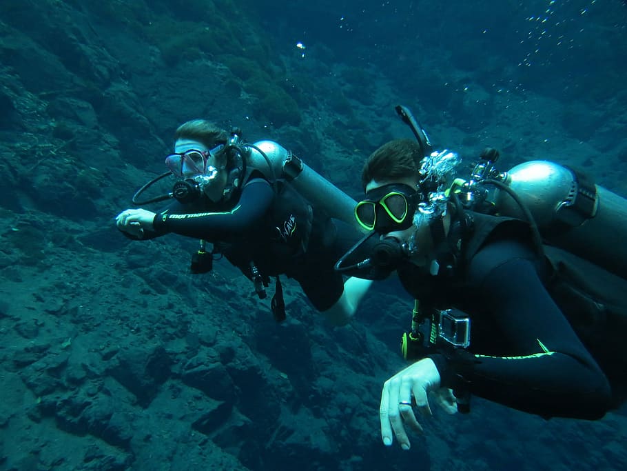 Diving, Blue Lagoon, Beautiful, scuba diving, underwater, aqualung - diving equipment HD wallpaper