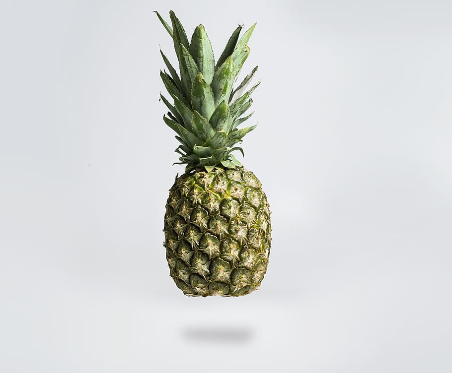 pineapple on white surface, fruit, green, mature, healthy eating HD wallpaper