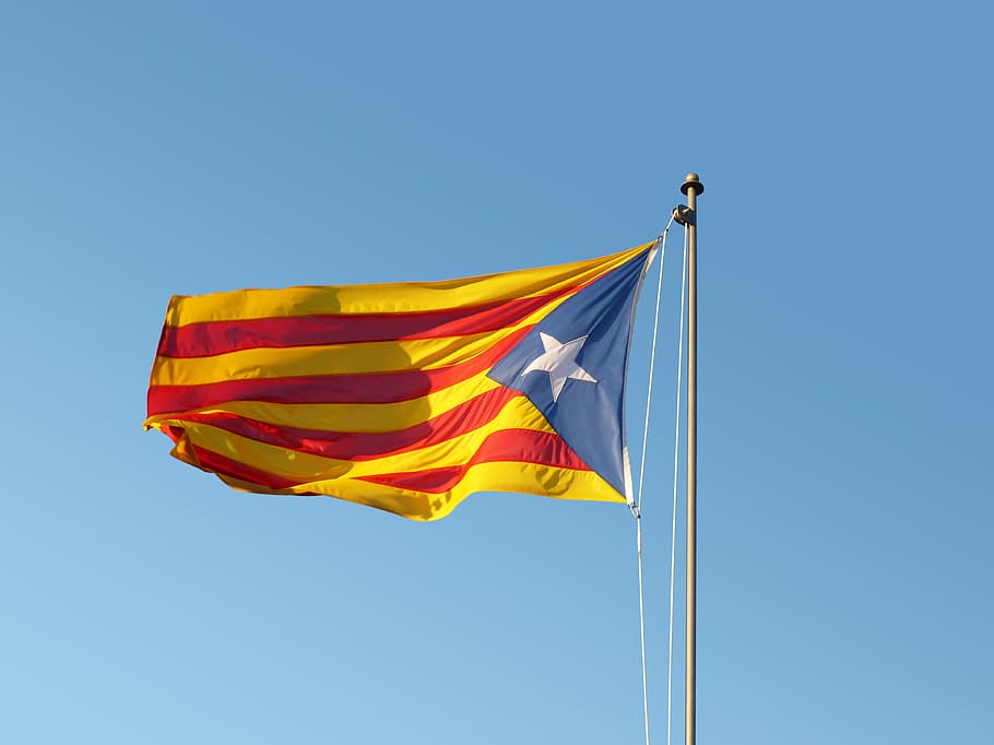 flag, senyera, catalan flag, estelada, catalunya, dom, wave, HD wallpaper