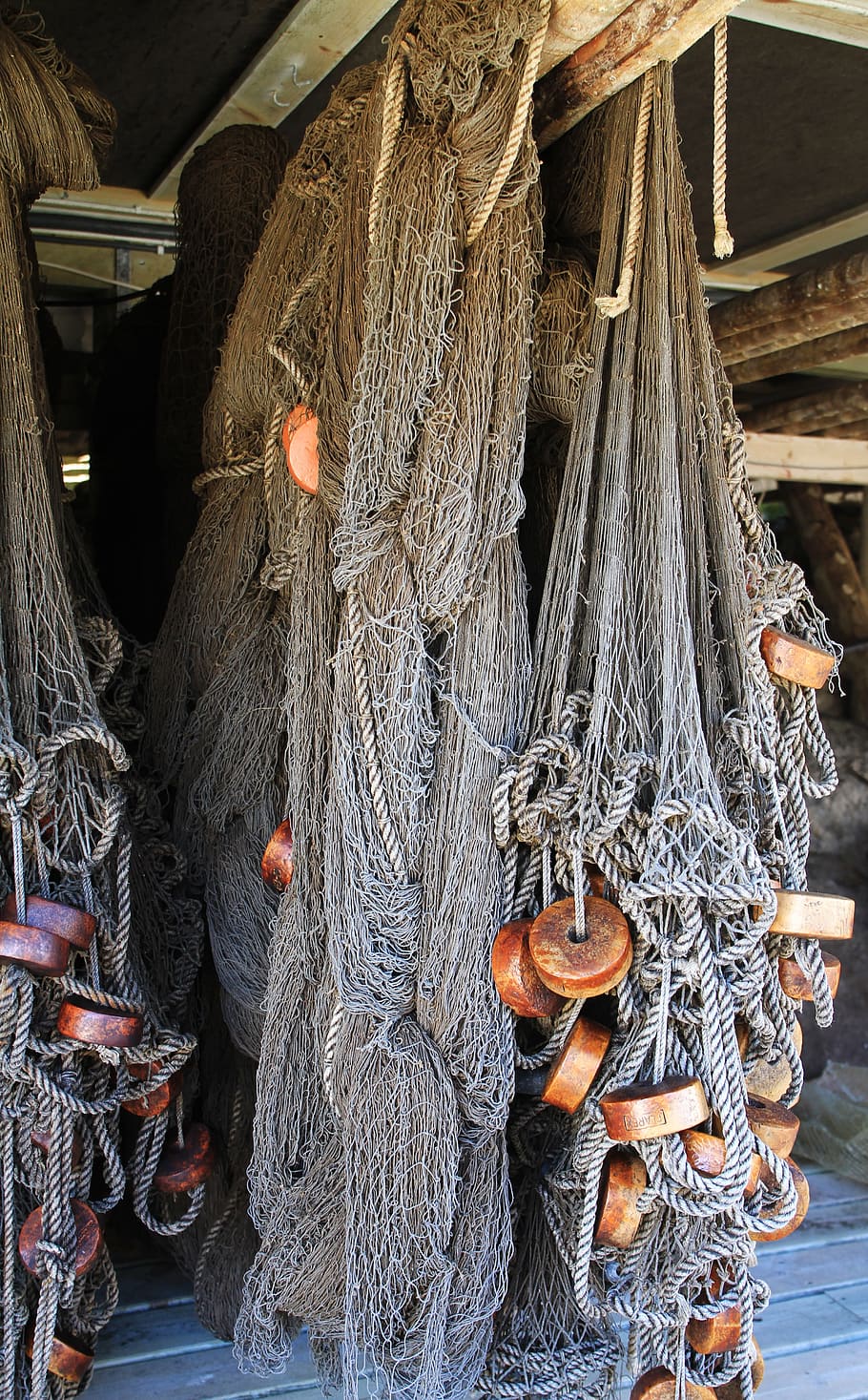 HD wallpaper: fishing nets, floats, storage, sea, nautical, beach, rope, no  people