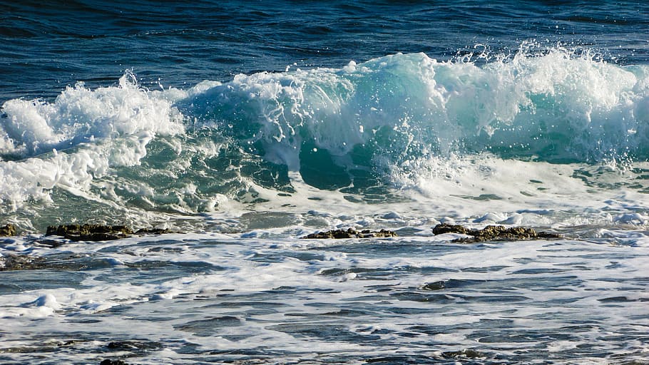 wave, smashing, sea, beach, nature, white, water, spray, foam HD wallpaper