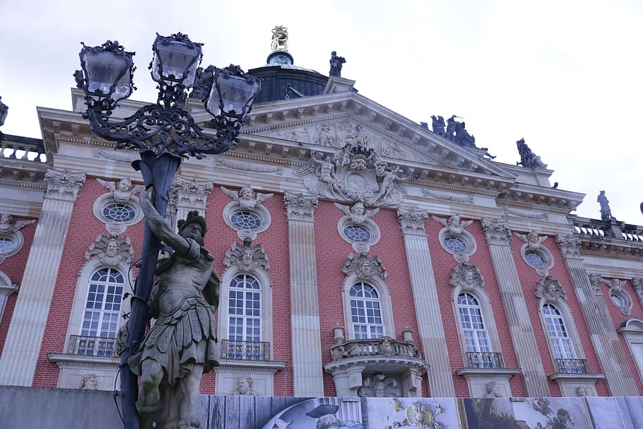 lantern, castle, statue, closed sanssouci, light, lamp, historically HD wallpaper