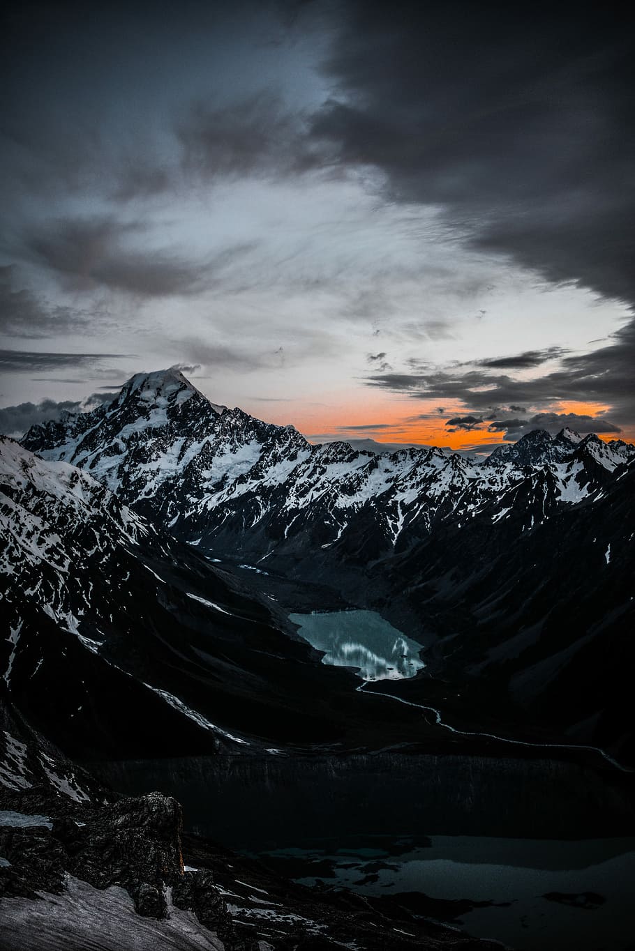 snow-covered mountain under sunset, snow-covered mountains during cloudy day HD wallpaper