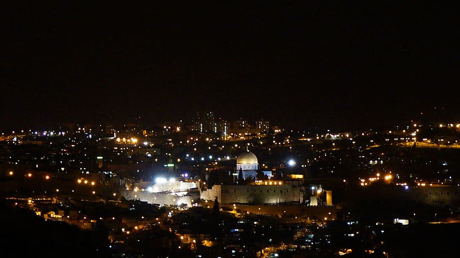 white concrete buildings, jerusalem, israel, cathedral, night HD wallpaper