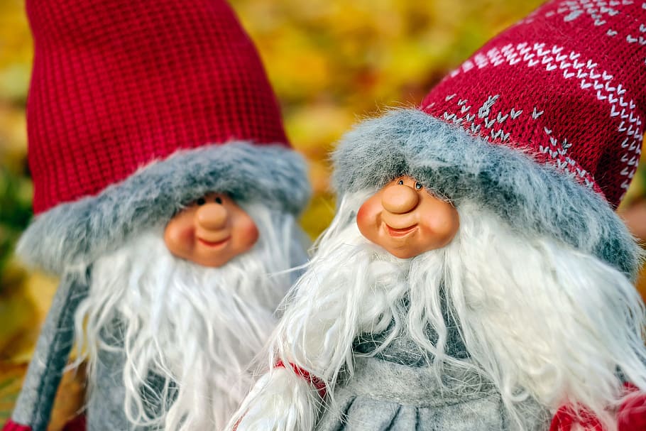 two gnomes plush toys, imp, pair, figure, cute, woman, happy HD wallpaper