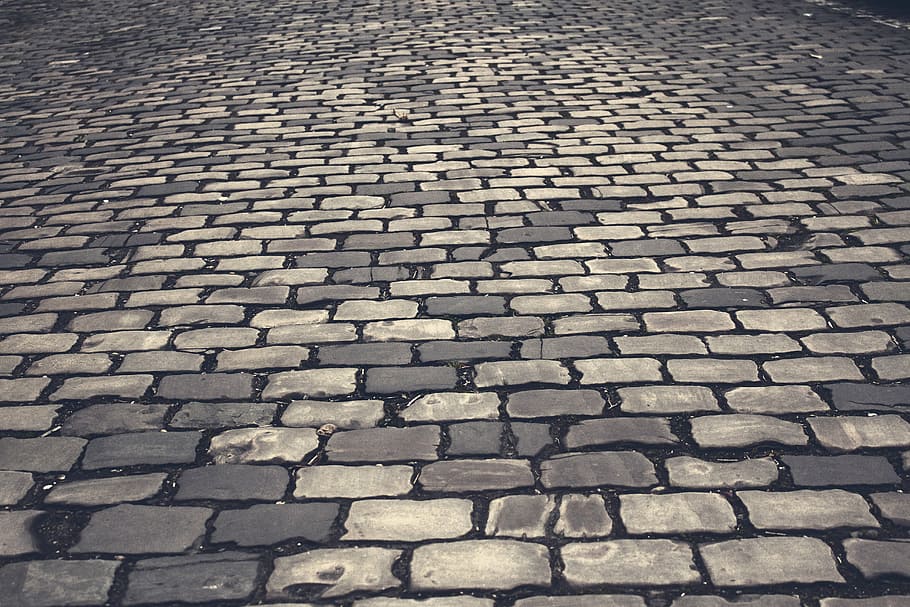 brown and gray brick flooring, cobblestones, road, paving stones HD wallpaper