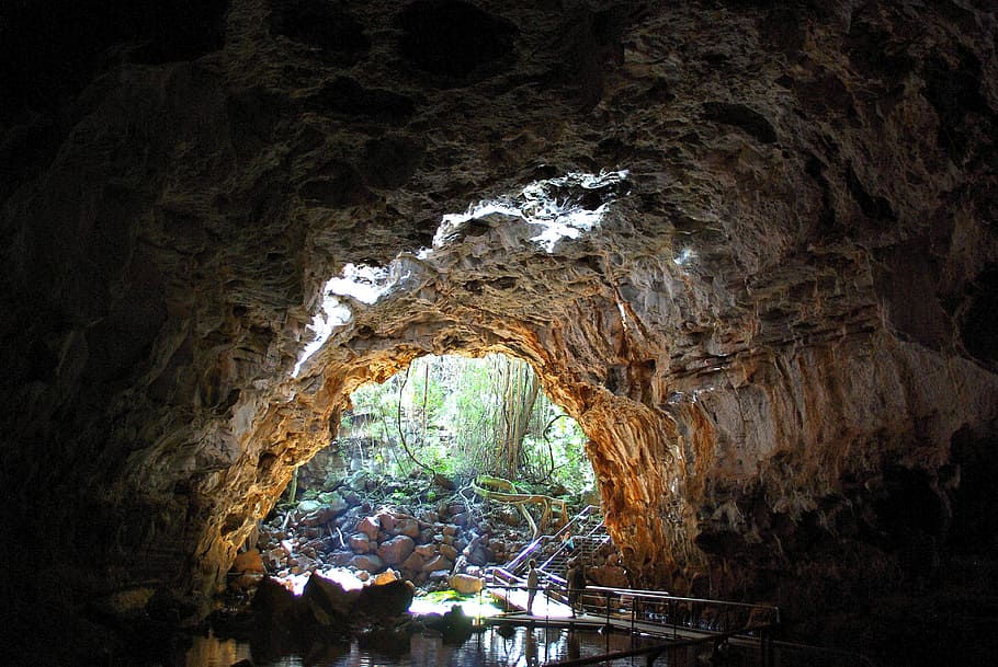 photo of brown cave near green leafed tree, australia, underground